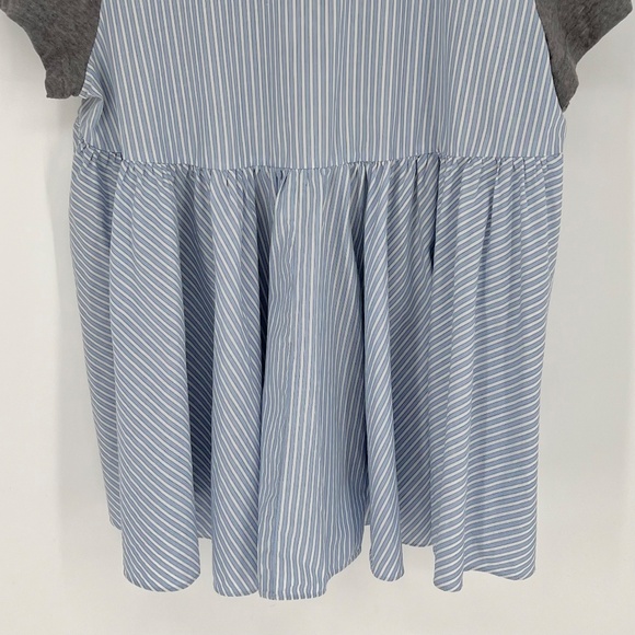 Deletta Womens Linen Blend Short Sleeve Top Size L Gray Blue Stripe Mixed Media - Picture 8 of 15